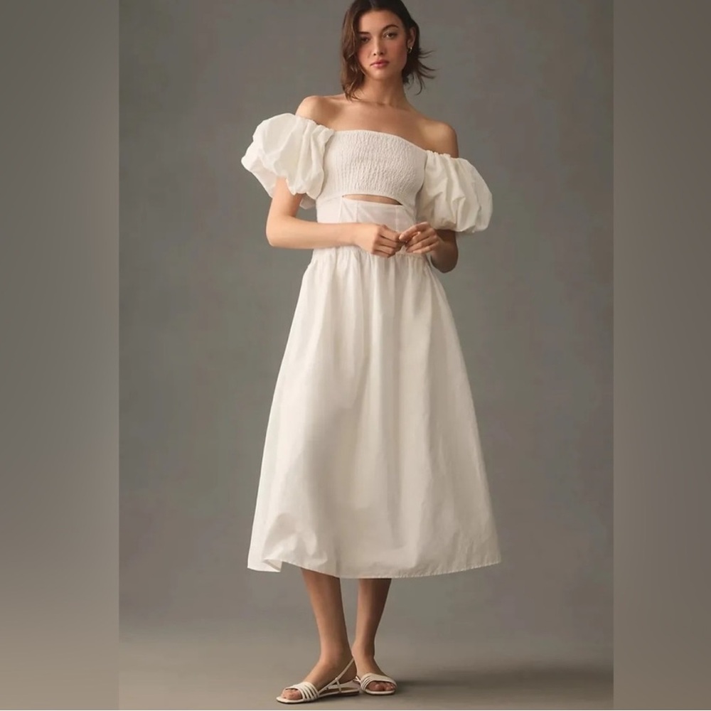 Anthropologie White Off-Shoulder Maxi Dress